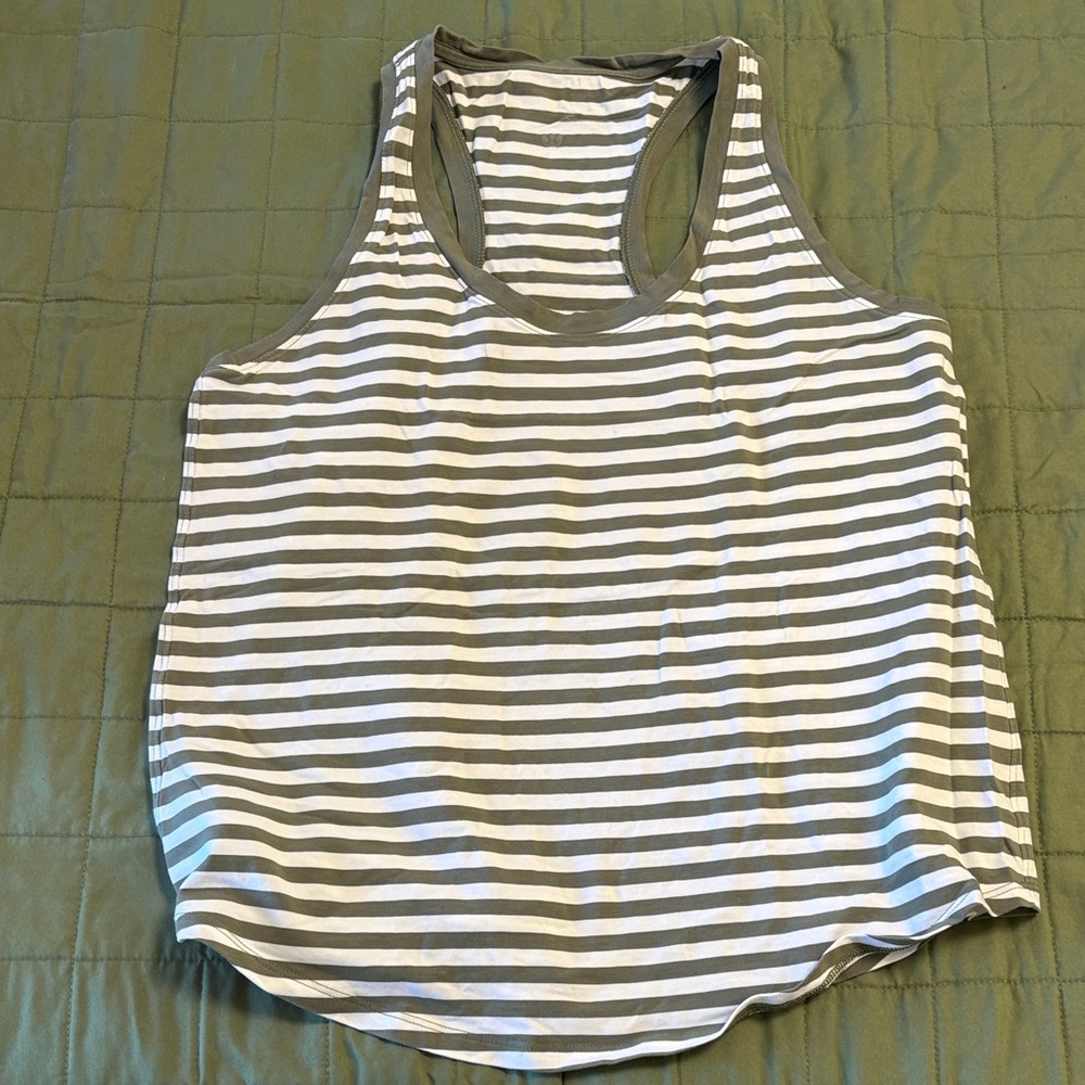 Striped Green and White Women's Tank Top